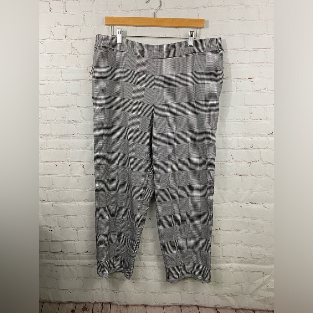 Worthington Pants Womens Plus Size 14 Black White Pull On Elastic Waist